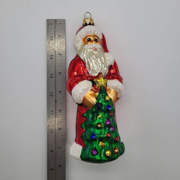 Vintage Christopher Radko Ruby Santa 7" Glass Christmas Ornament Tree‎ Glitter - Picture 10 of 11
